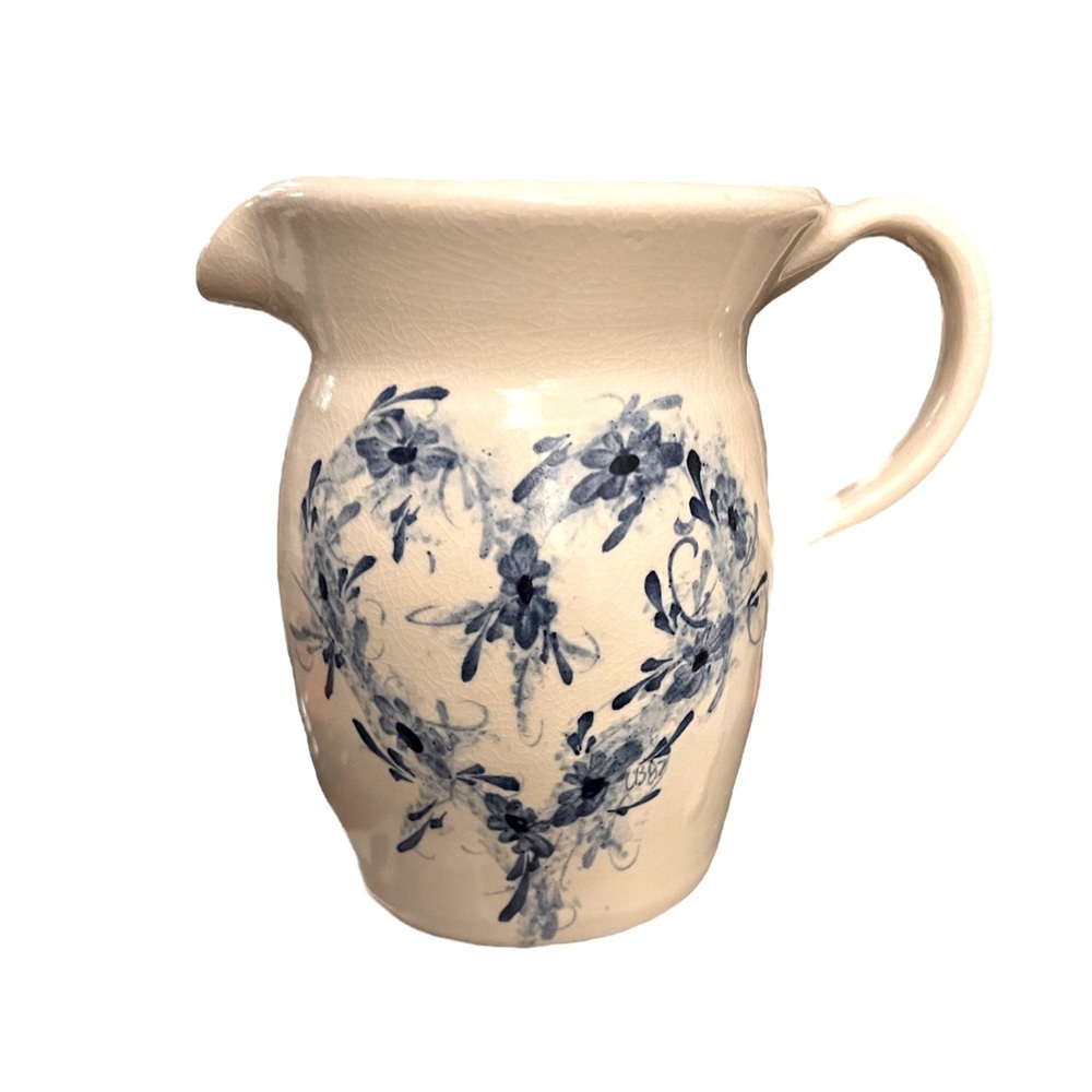 Cottagecore Vintage Hand Painted Floral Pitcher Art Pottery Studio signed MINT